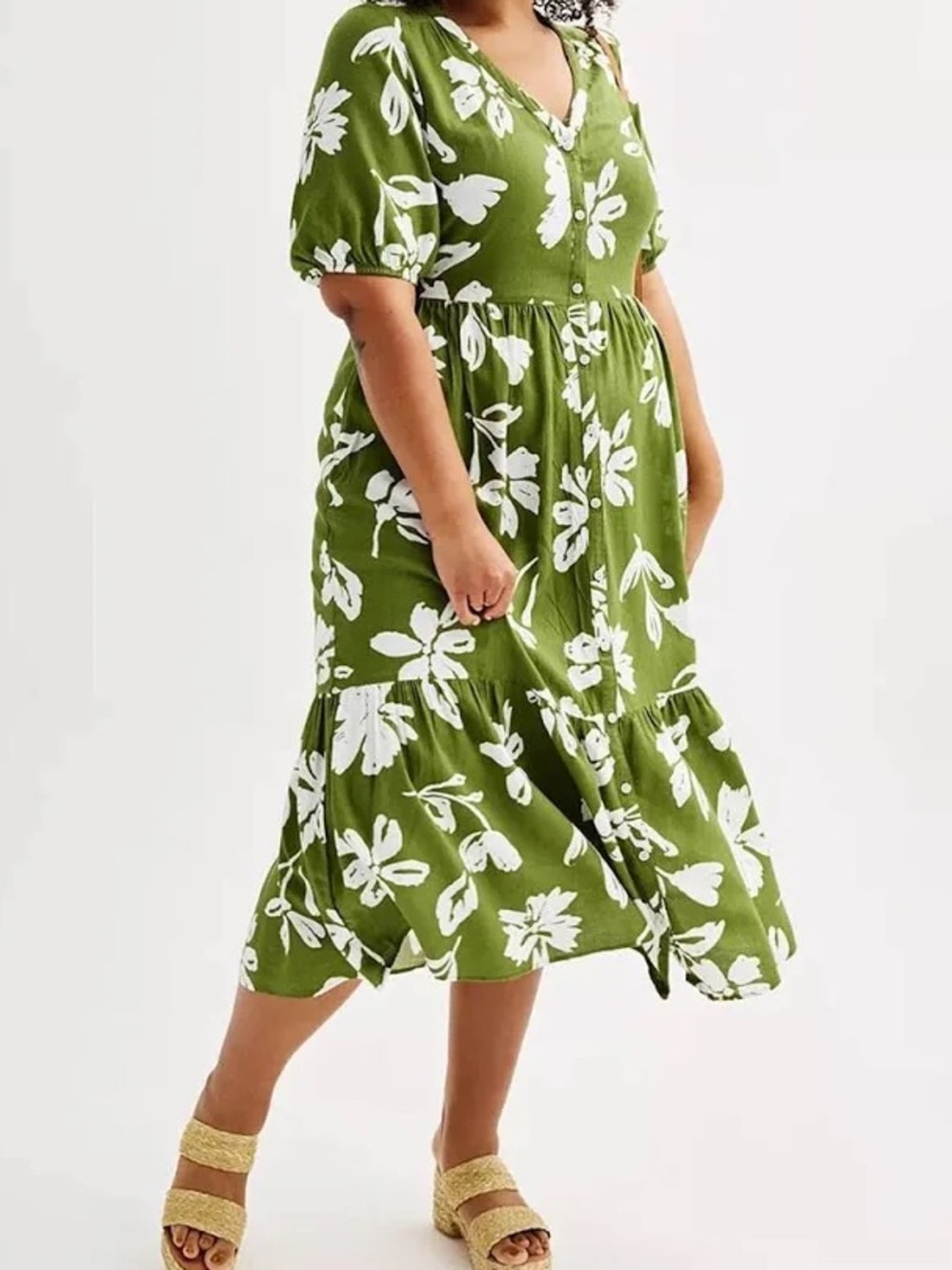 SONOMA Goods For Life® Button-Through Femme Midi Soft Green Floral